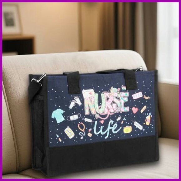 Large Waterproof Nurse Tote Bag with Pockets & Zipper for Work Travel - Picture 8 of 8